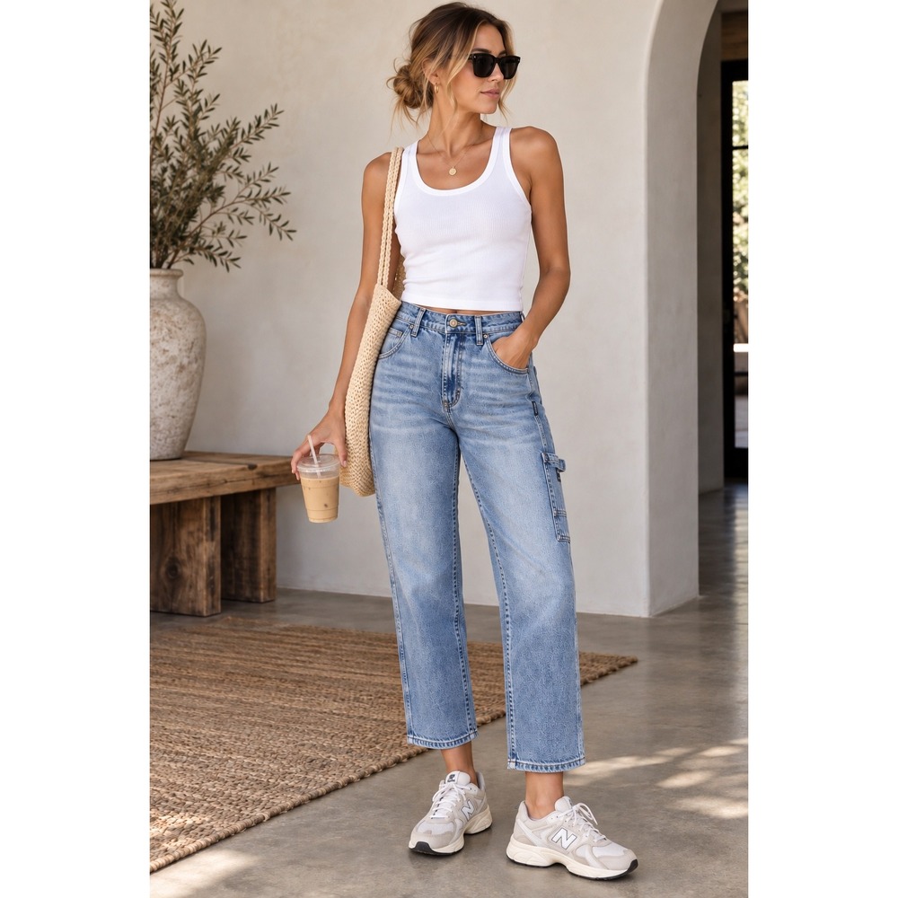 Silver Jeans Co Carpenter Crop Universal Fit High Rise Jeans W30 L27 Light Wash